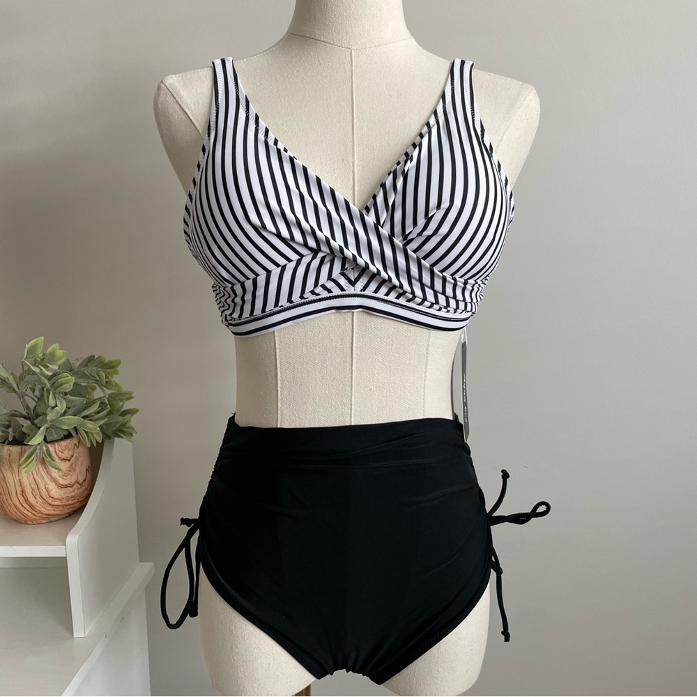 New Aqua Eve Womens High Waisted Bikini Twist Front Ruched Swimsuit XS